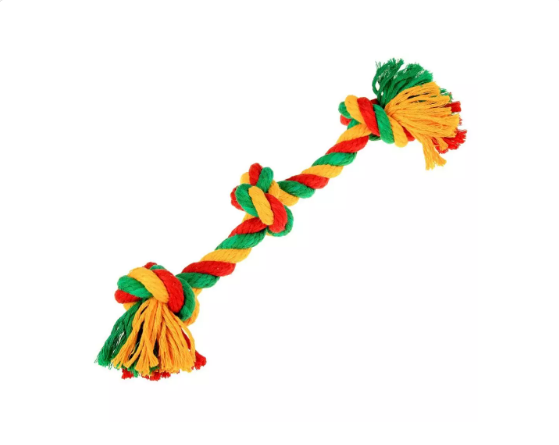 Игрушка для мелких пород Грейфер канатный 3 узла DL малый желтый-зеленый-красный, Доглайк