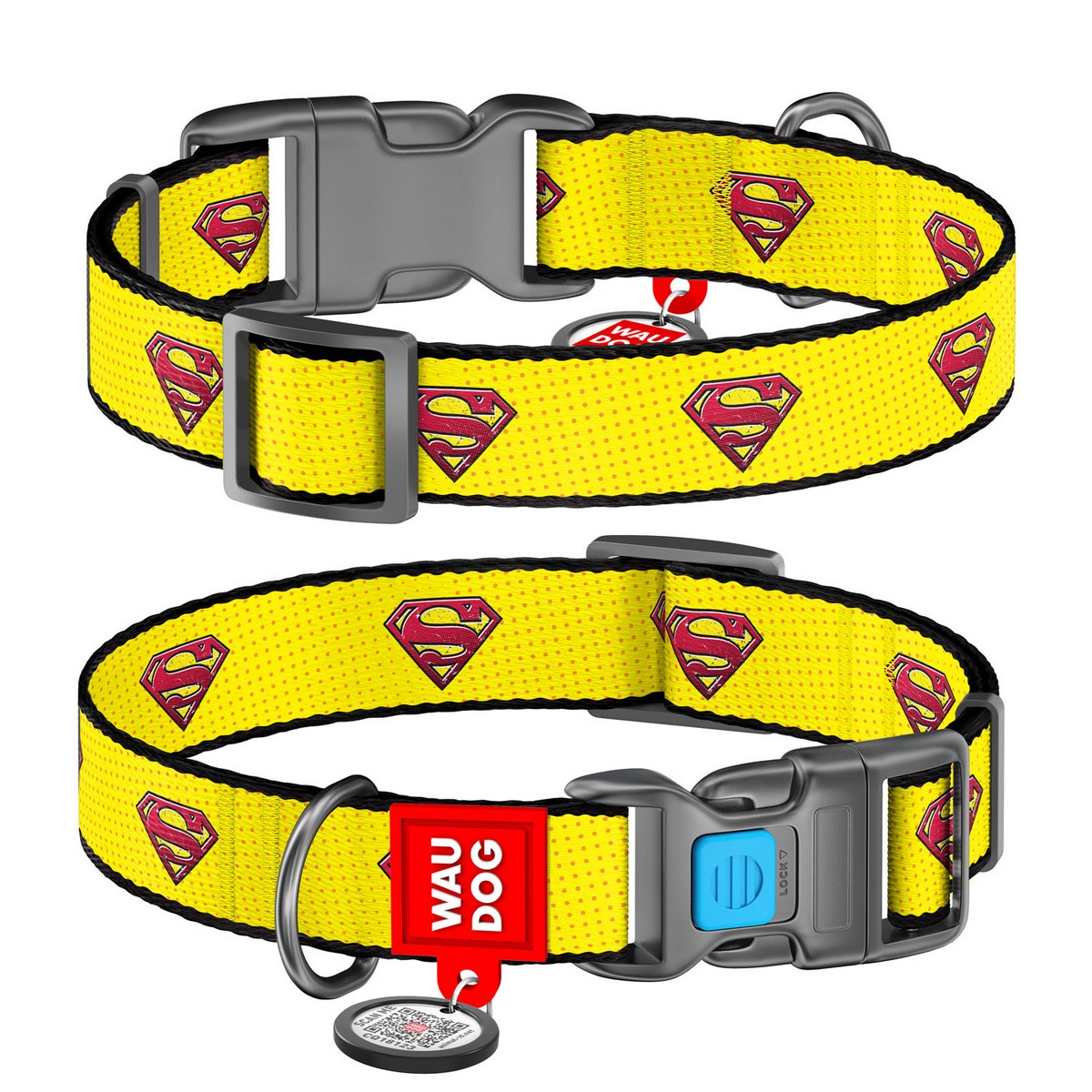Ошейник WAUDOG Nylon c QR паспортом "Супермен 2", пл. фастекс, Ш 25 мм, Дл 35-58 см 0026-2014