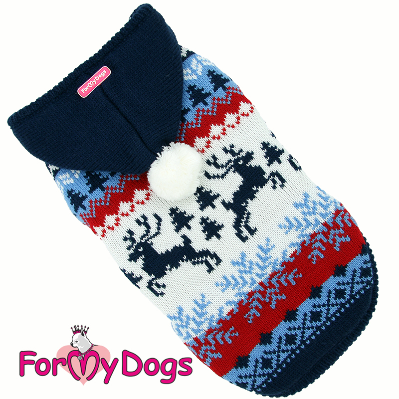 FOR MY DOG Куртка вязаная синяя"Олени" (16-18) FW979-2021 