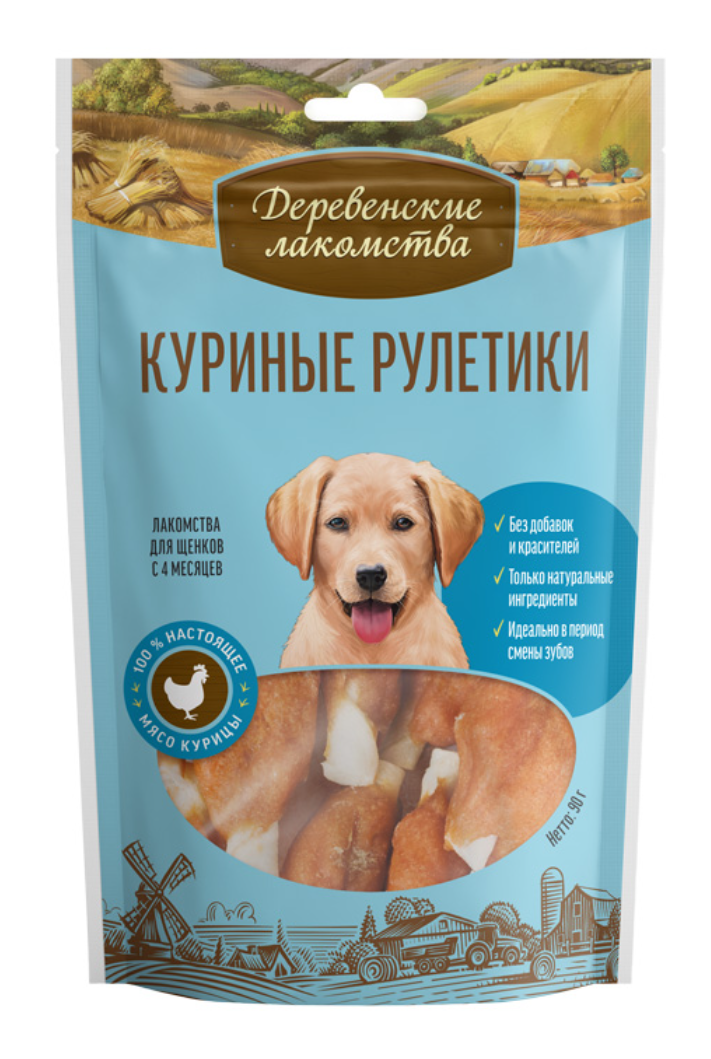 Деревенские лакомства Куриные рулетики для щенков 100 г 79711267