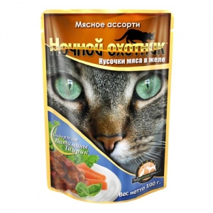 Ночной Охотник 100 г мясное ассорти в желе для кошек 199/60236