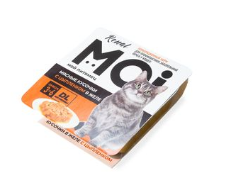 MOI (Мой) консервы для кошек мясные кусочки с цыпленком в желе, профилактика заболевания почек 100 г