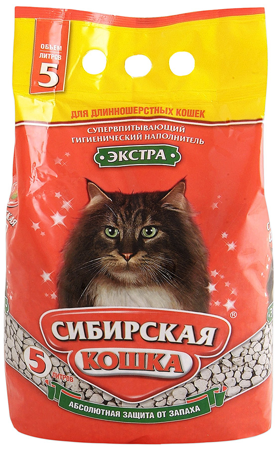 Наполнитель Сибирская кошка супервпитывающий Экстра для длинношерстных 5 л 00010501/00023951
