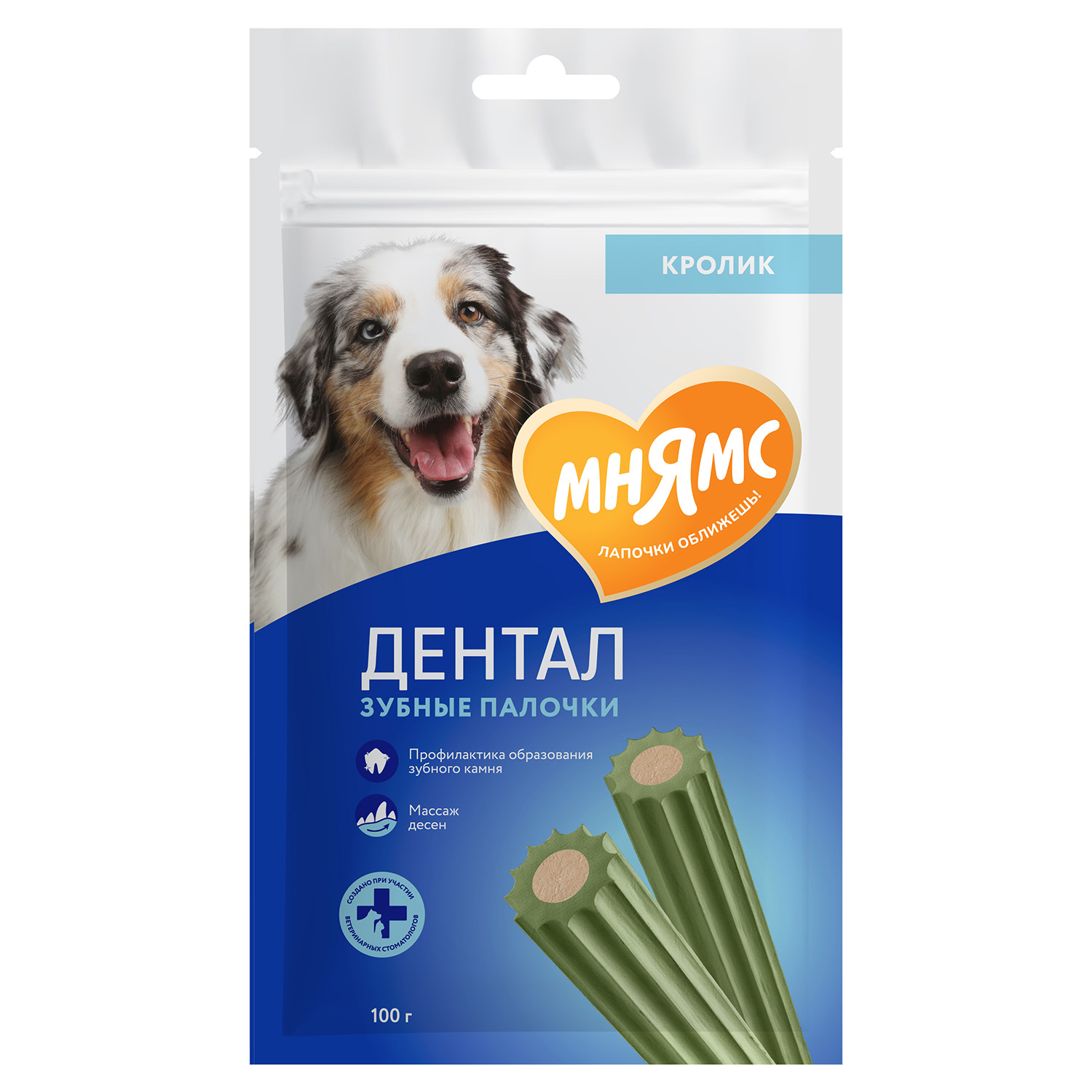 Мнямс DENTAL лакомство для собак "Зубные палочки" с хлорофиллом и кроликом 100 г