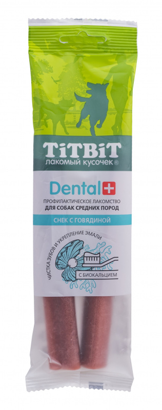 Профилактическое лакомство Dental+Снек с говядиной для собак средних пород TITBIT