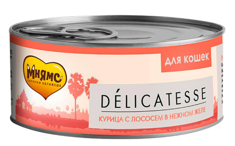 Мнямс delicatesse влажный корм для взрослых кошек лосось в нежном желе 70 г