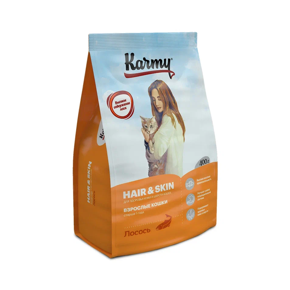 KARMY (Карми) корм сухой для кошек для кожи и шерсти лосось 400 г