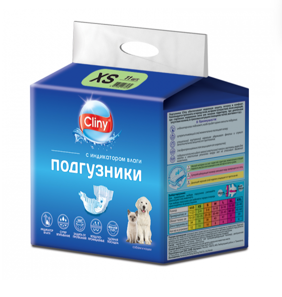 Подгузники Cliny для собак и кошек 2-4 кг XS 1 шт (11шт в упаковке) Неотерика