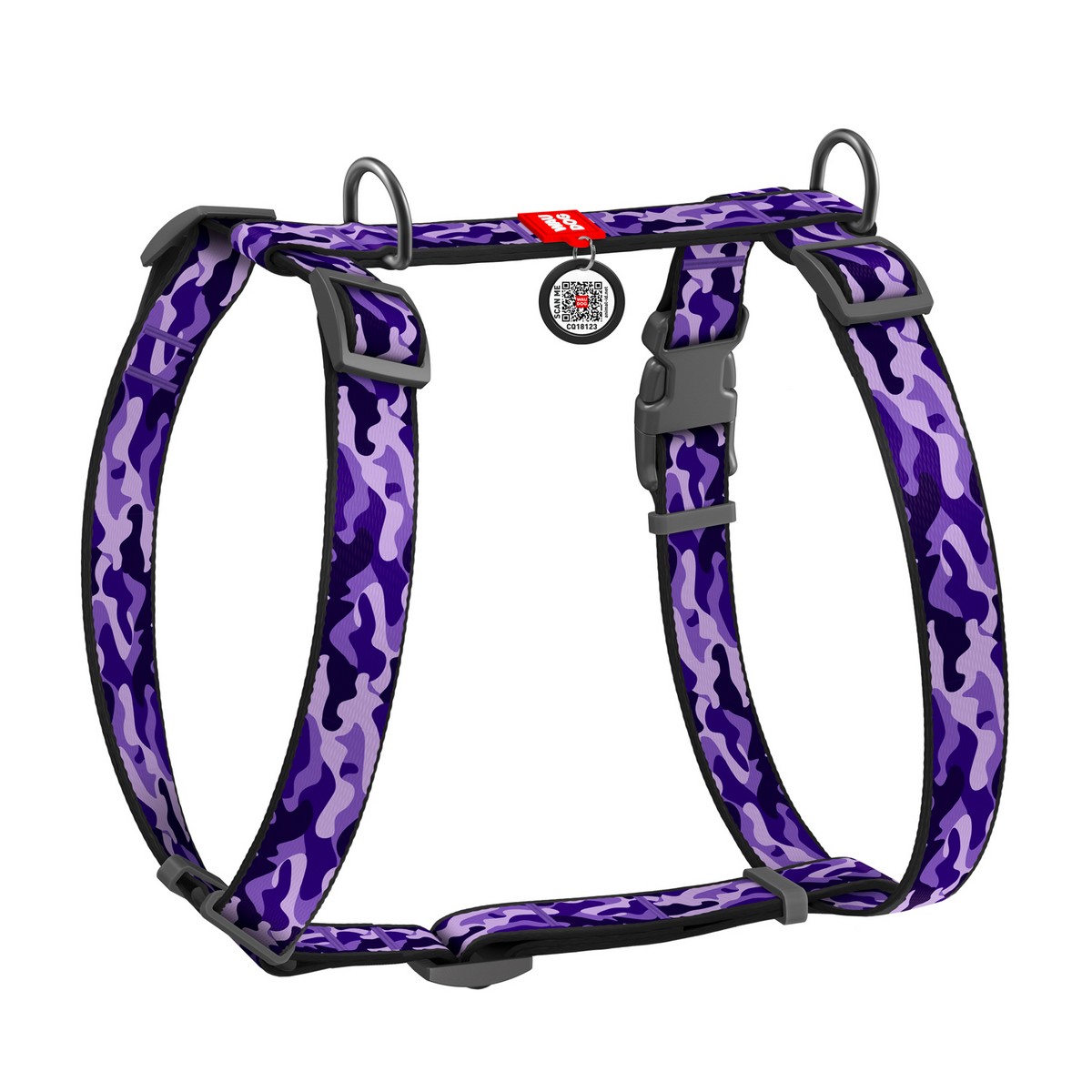 Шлея WAUDOG Nylon с QR-паспортом "Фиолетовый камо", пл. фастекс, М Ш 20 мм А 40-80 5530