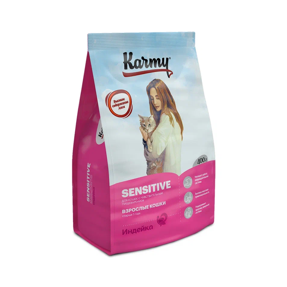 KARMY (Карми) корм сухой для кошек с чувствительным пищеварением индейка 400 г
