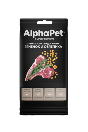 ALPHAPET (Альфапет) лакомство крем-суп для кошек ягненок и облепиха, 48 г