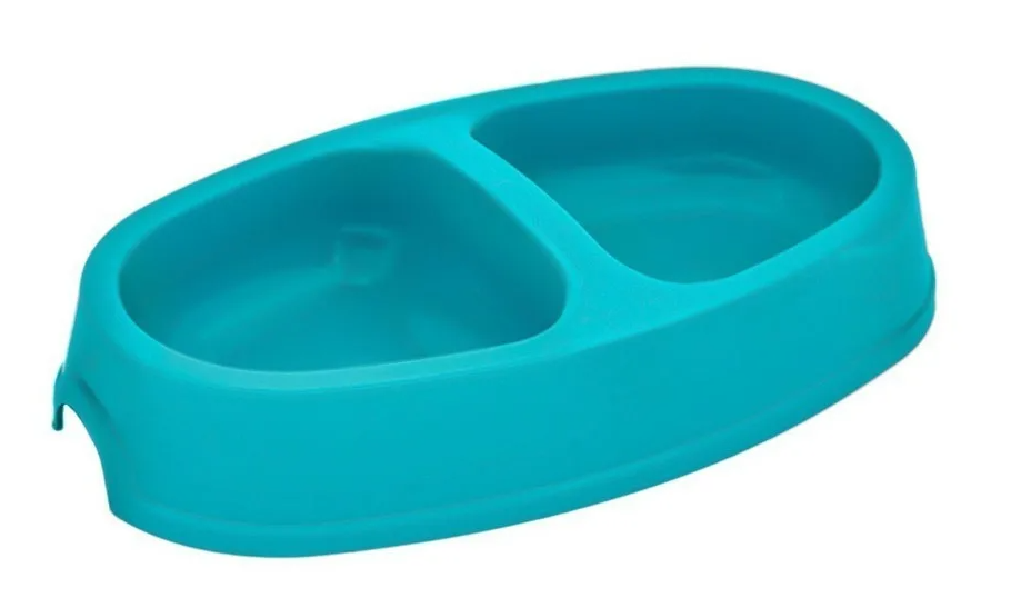 Миска пластиковая для кошек двойная ЕВРО 250/250мл бирюзовая Дарэленд