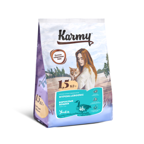 KARMY (Карми) корм сухой для кошек, склонных к пищевой аллергии утка 1,5 кг + 500 г