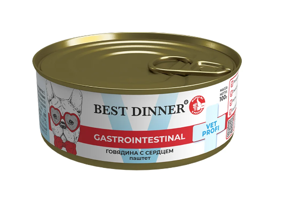 BEST DINNER (Бест Диннер) Vet Profi при заболеваниях ЖКТ консервы для собак говядина/сердце 100 г