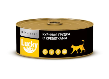Lucky bits (Лаки Битс) консервы для кошек куриная грудка с креветками, 100 г