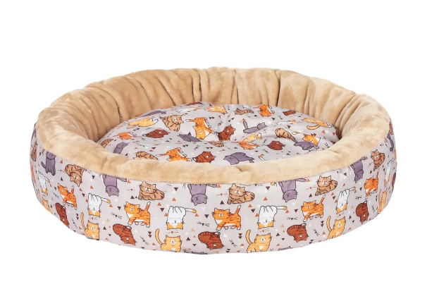 Лежанка круглая ДИЗАЙН АРТ M 50х50х15 Rich Breed ЛД-52 КОТИКИ-ТРЕУГОЛЬНИКИ