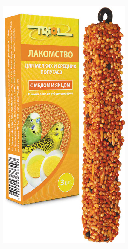 Триол лакомство для попугаев с медом и яйцом 80 г 3 шт