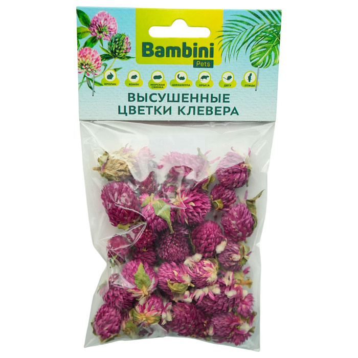 Bambini Pets (Бамбини Пэтс) лакомство высушенные цветки клевера для грызунов и кроликов, 10 г