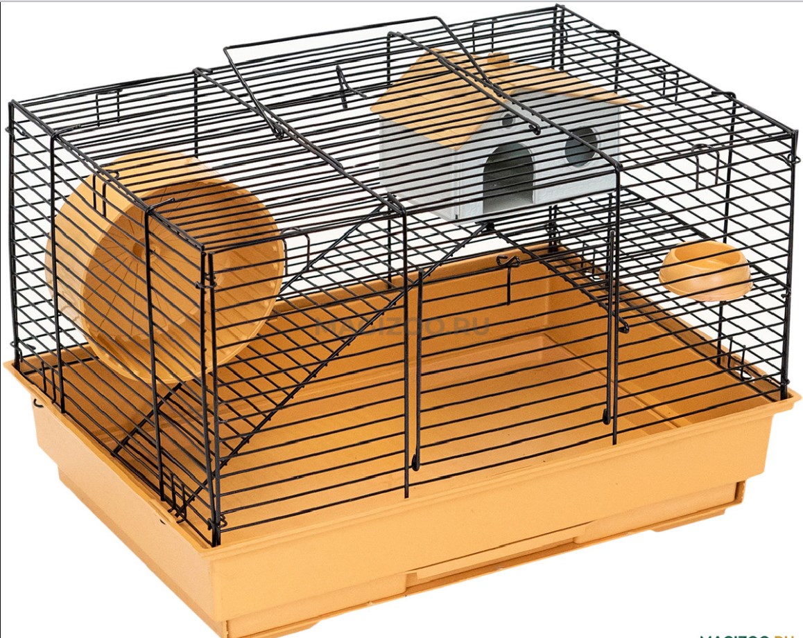 ECO клетка д/грызунов ГОША-1 разбор.,шаг прута 10,5мм,42*30*h28см,1 этаж (+домик,колесо,миска),бежев