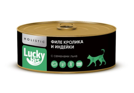 Lucky bits (Лаки Битс) консервы для кошек филе кролика и индейки с семенами льна, 100 г 