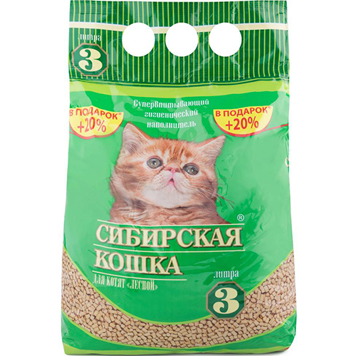 Наполнитель Сибирская кошка для котят Лесной древесные гранулы 3 л