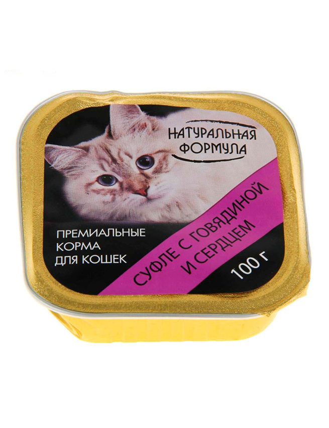 Натуральная формула влажный корм для кошек суфле с говядиной и сердцем 100 г