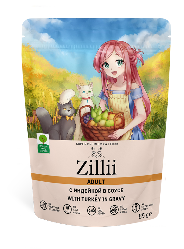 ZILLII (Зилли) влажный корм для взрослых кошек индейка в соусе 85 г