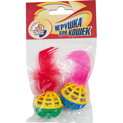 Игрушка "Погремушка с бубенчиком и пером" 2шт 1649 Зооник