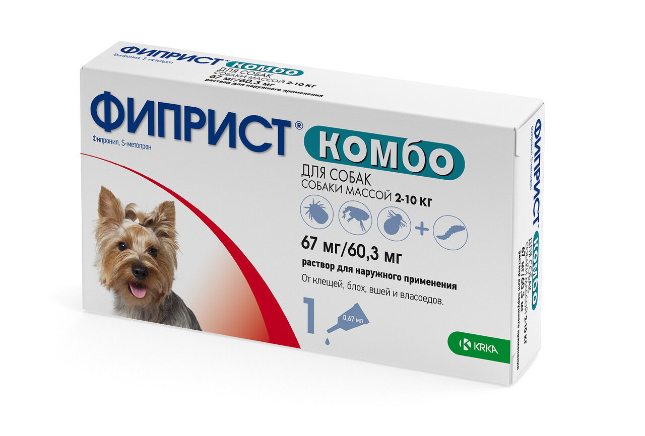 Фиприст Комбо капли для собак от клещей, блох и власоедоев от 2-10 кг, 0,67 мл, KRKA