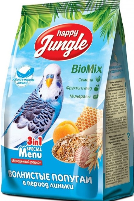 Хэппи Джангл корм для попугаев волнистых при линьке 500 г Неотерика