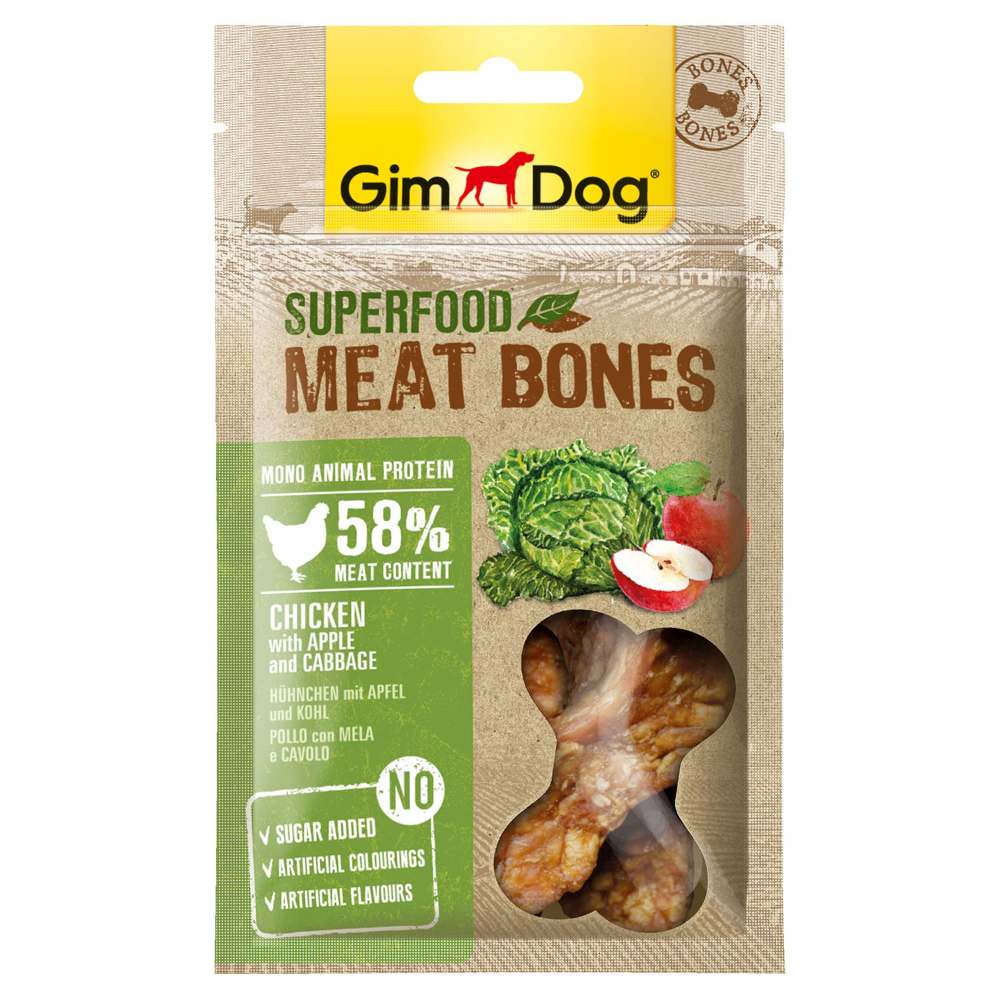 GimDog лакомство для собак мясные косточки из курицы с яблоком и капустой 70г 514376