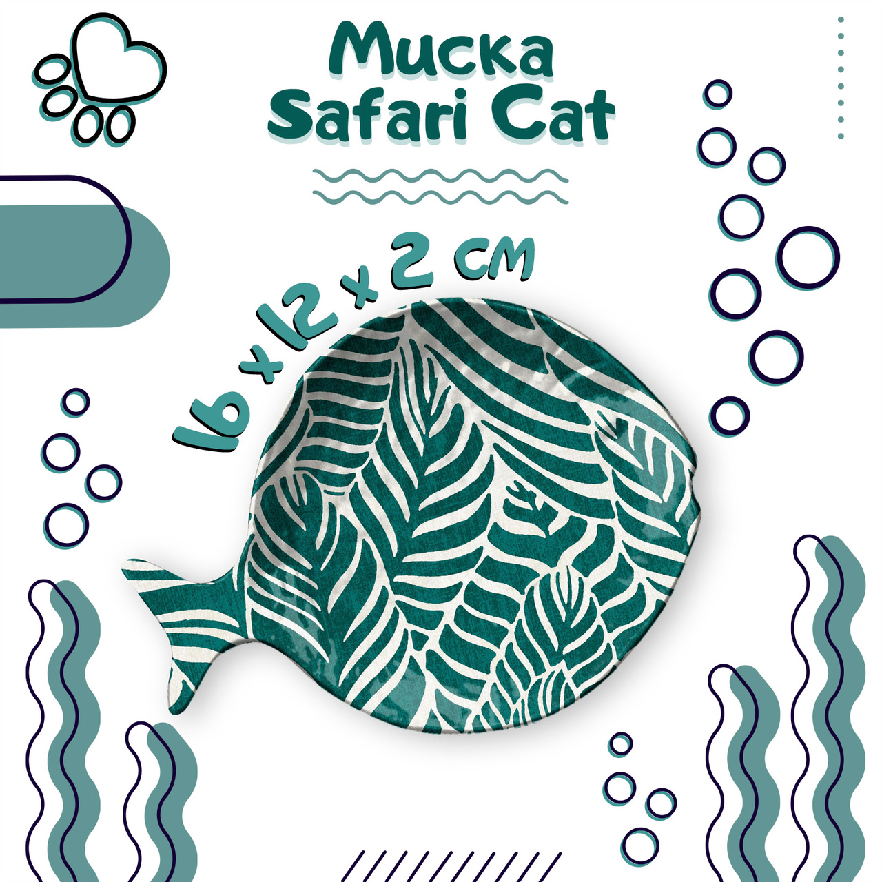 TARHONG Миска для кошек "Safari Cat", бело-зелёная, 16x12x2см
