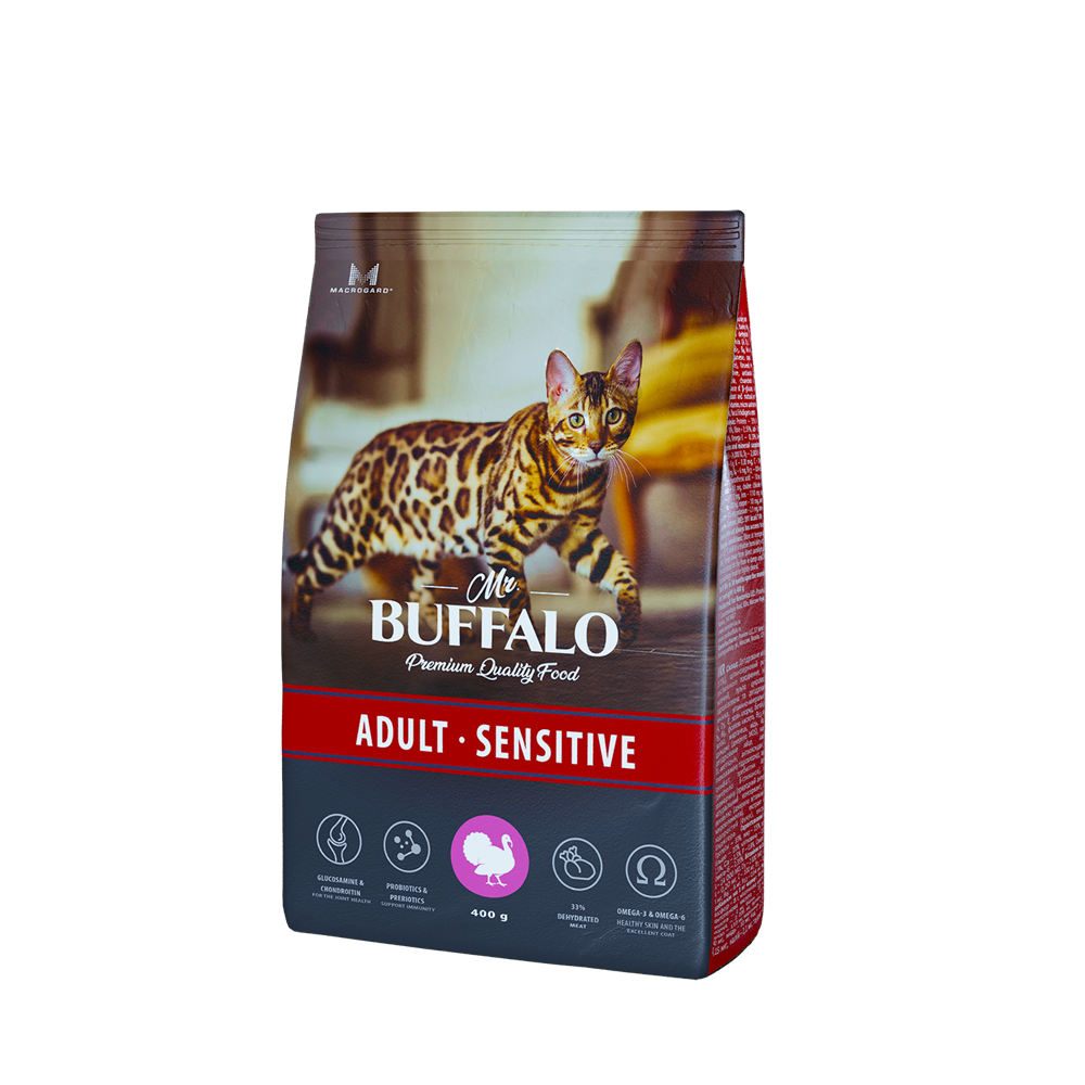 Mr. Buffalo ADULT SENSITIVE Сухой корм для кошек индейка 0,4 кг