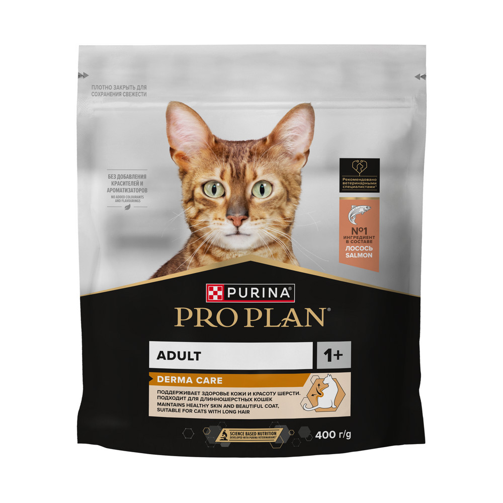 PRO PLAN (Про План) DERMA CARE сухой корм взрослых кошек для здоровья кожи с лососем, 400 г