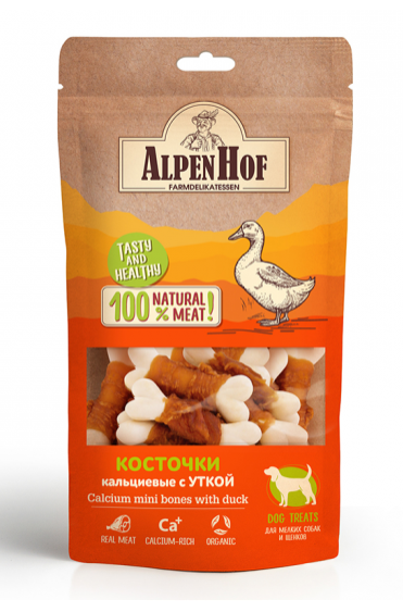 Альпенхоф д/с мелких пород и щенков Кальциевые косточки с уткой 50г, A518, Неотерика (Экопром)
