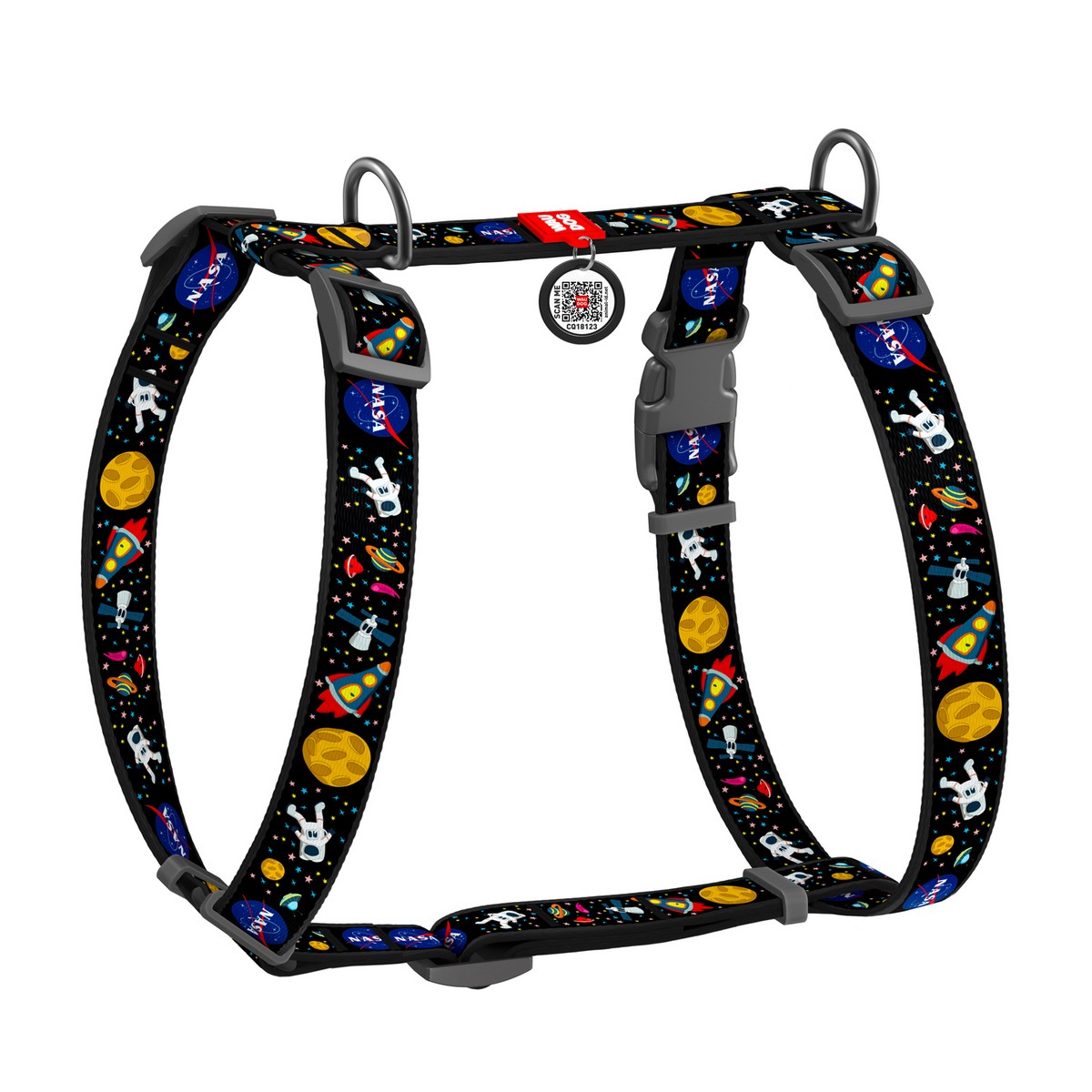Шлея WAUDOG Nylon с QR-паспортом "NASA", пл. фастекс, S, Ш 15 мм, A 30-40, B 30-50 5609