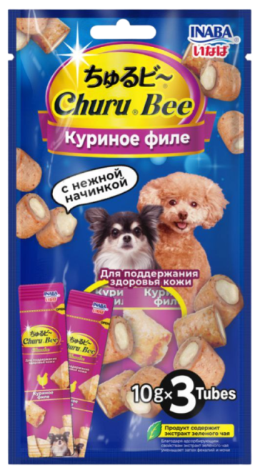 INABA(ИНАБА)Churu Bee лакомство для собак Запеченные трубочки Куриное филе для кожи и шерсти 10гх3шт