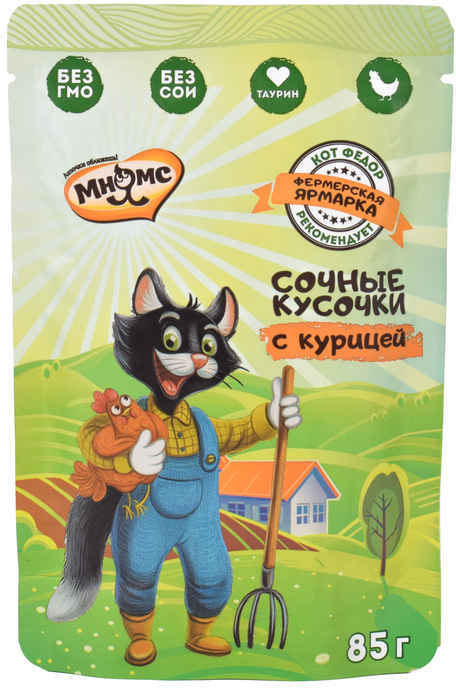 Мнямс влажный корм для кошек "Кот Фёдор" сочные кусочки с курицей, 85 г