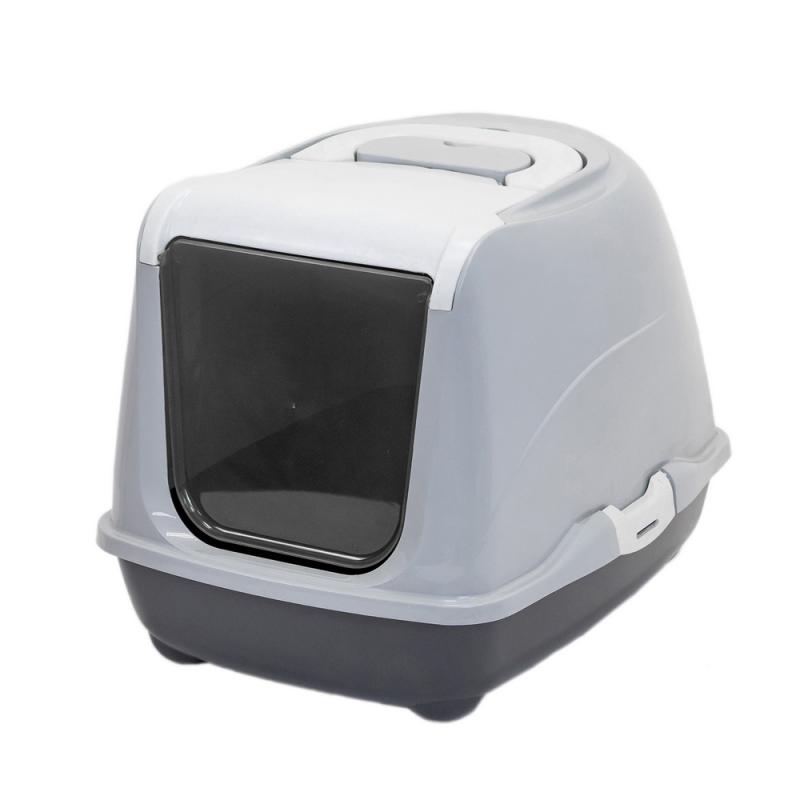 Туалет-домик для кошек закрытый с дверцей 50*38*h37см (полипропилен), серый Моськи-Авоськи