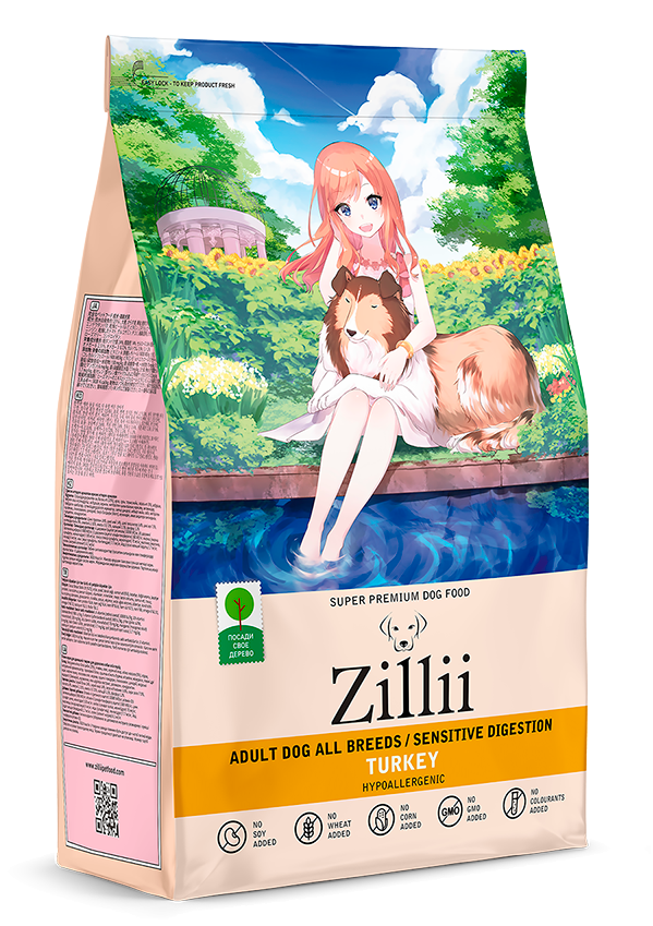 ZILLII (Зилли) сухой корм для взрослых собак всех пород с чувствительным пищеварением Индейка,3 кг		