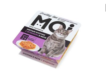 MOI (Мой) консервы для кошек мясные кусочки с ягненком в желе, профилактика заболевания почек 100 г