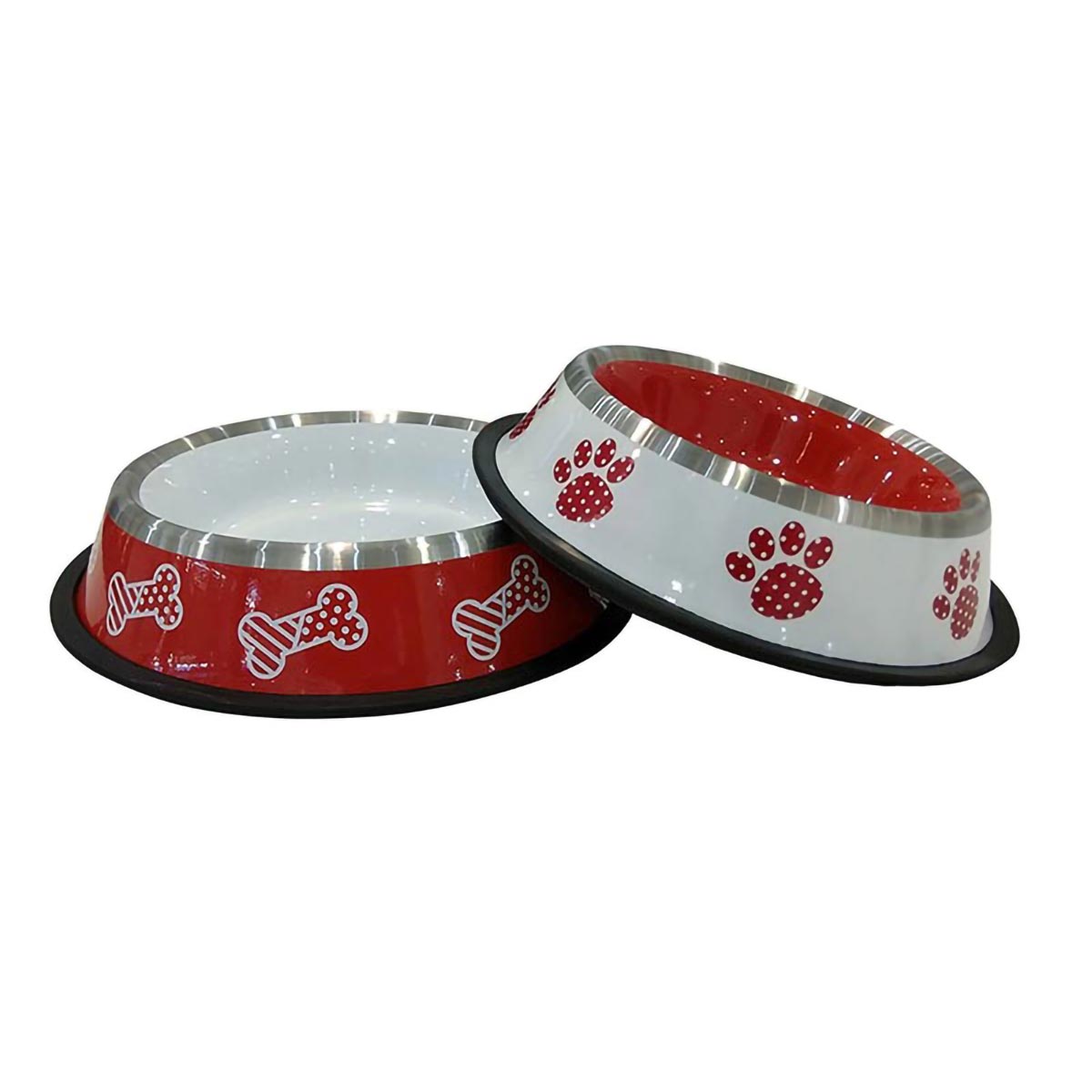 Миска металлическая на резинке № 2 дизайн "лапки" и "косточки" 710 мл DOGMAN