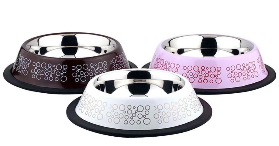 Миска металлическая №2 710 мл на резинке цветная "леопард" DOGMAN