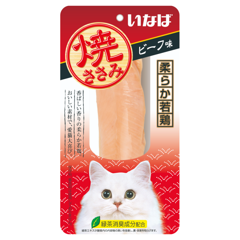 INABA Лакомство  для кошек INABA Yaki Sasami лакомство для кошек куриное филе со вкусом говядины 26г