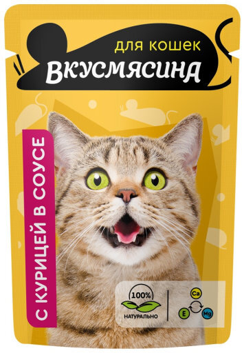 Четвероногий гурман "Вкусмясина" для кошек кусочки с курицей в соусе пауч 85г