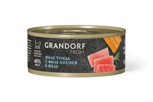 Grandorf FRESH консервы для кошек филе тунца с филе лосося в желе, 70 г
