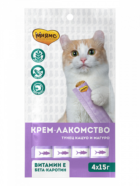 Мнямс Крем-лакомство для кошек с тунцом Кацуо и Магуро 15 г 703775