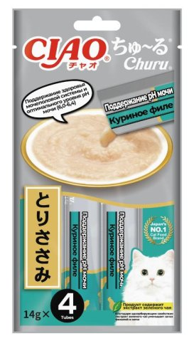 INABA ВЕТ Крем-лакомство Churu пюре для кошек куриное филе Поддержание pH мочи (1 штука)
