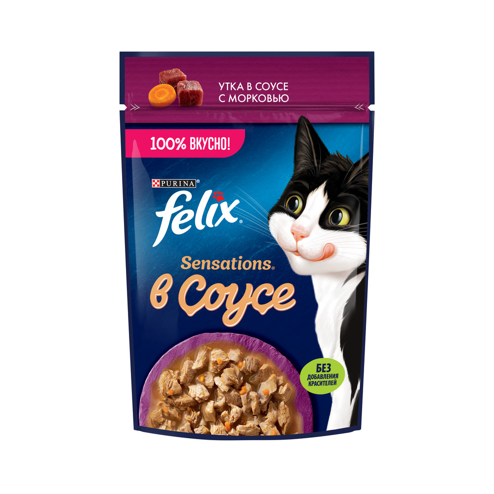 FELIX (Феликс) Sensations влажный корм для взрослых кошек в соусе с уткой и морковью 75 г