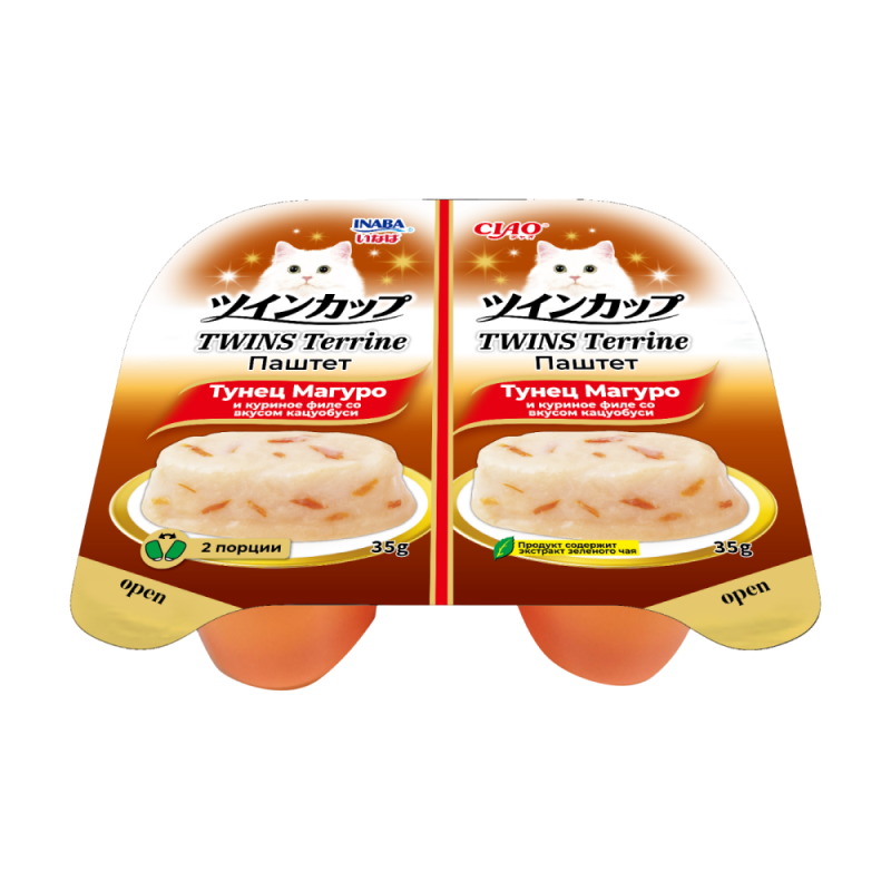 INABA ciao (Инаба Чао) Паштет для кошек тунец Магуро и куриное филе со вкусом кацуобуси, 70г